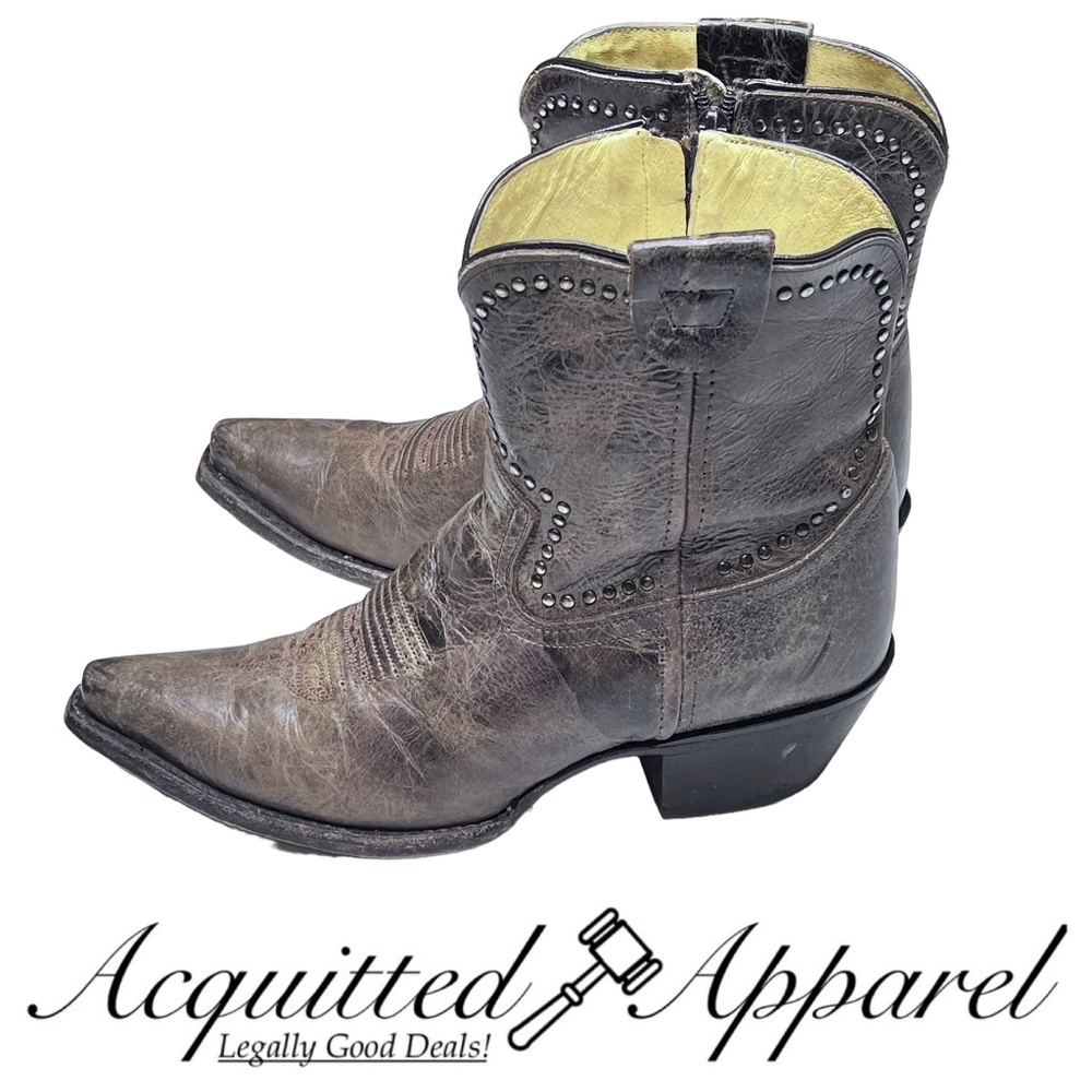 Sonora by Double H Boots Brown Leather Studded Western Cowgirl Booties